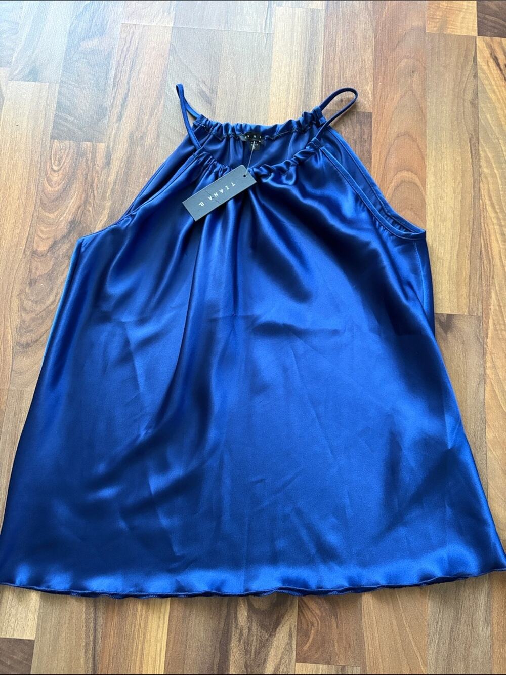 Tiana B. Sapphire Blue Satin Halter Top Size S